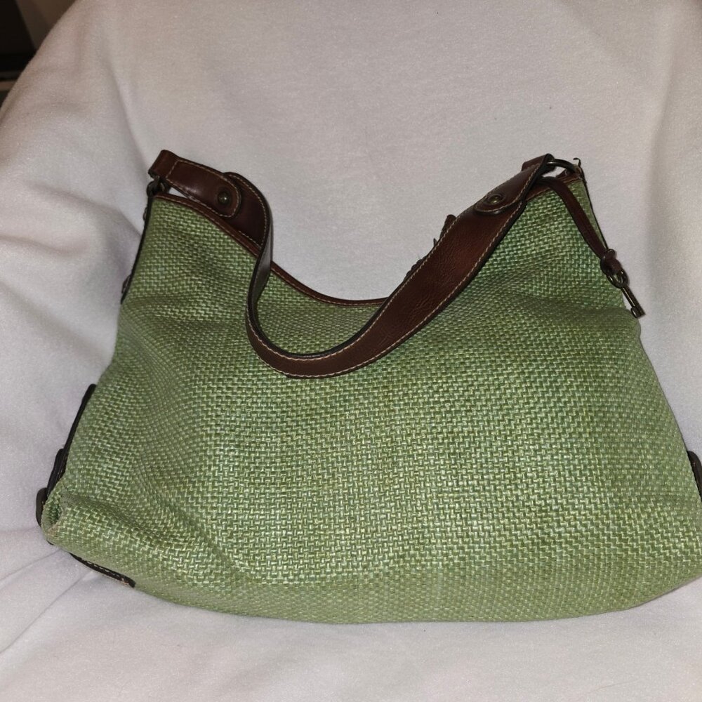 Fossil Bag / Purse Green Woven Burlap Texture
